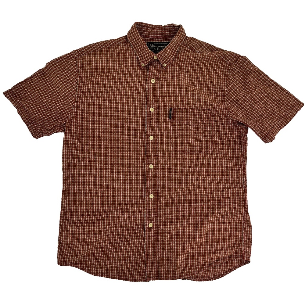 Abercrombie & Fitch Mens M Button Down Shirt Red All Over Grid Waffle Texture - Picture 1 of 8